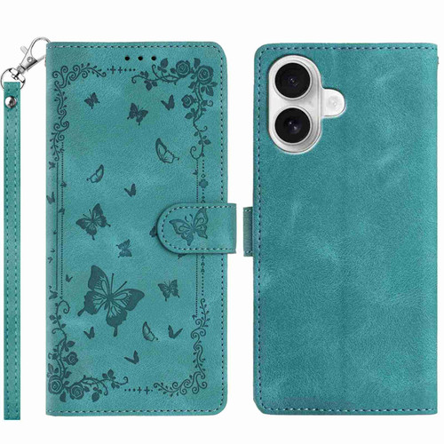 iPhone 17 Secret Garden Butterfly Pattern Leather Phone Case - Green