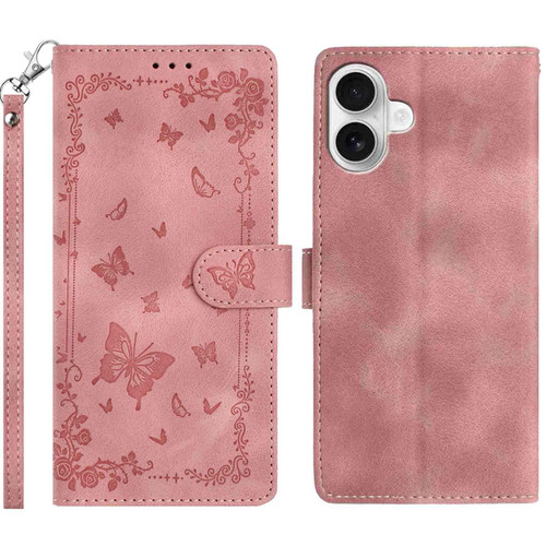 iPhone 17 Secret Garden Butterfly Pattern Leather Phone Case - Pink