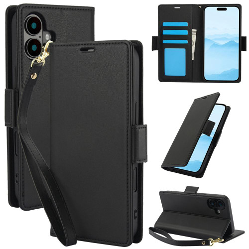 iPhone 17 Side Buckle RFID Anti-theft Leather Phone Case - Black