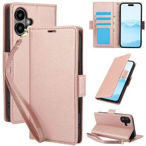 iPhone 17 Side Buckle RFID Anti-theft Leather Phone Case - Rose Gold