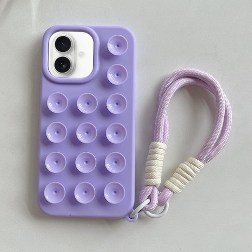 iPhone 17 Simple Suction Cup Silicone Phone Case with Lanyard - Purple