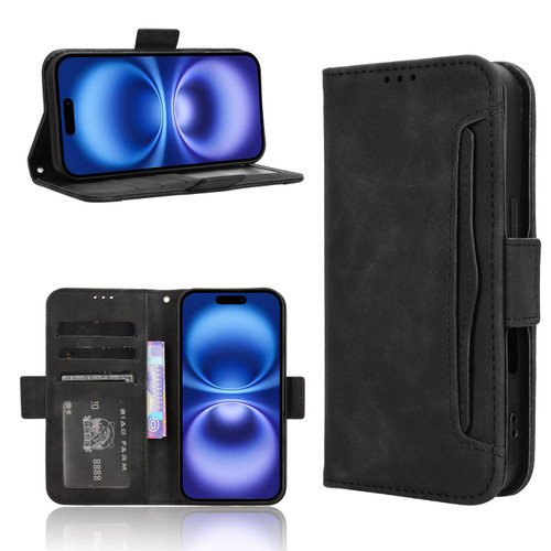 iPhone 17 Skin Feel Calf Texture Card Slots Leather Phone Case - Black