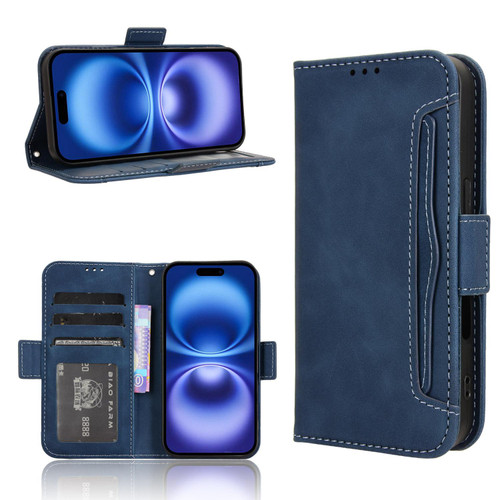 iPhone 17 Skin Feel Calf Texture Card Slots Leather Phone Case - Blue
