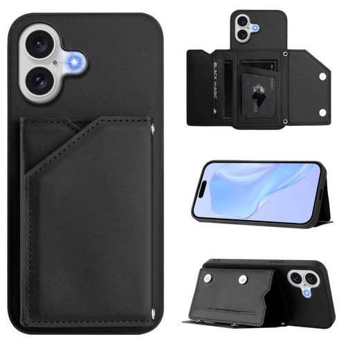 iPhone 17 Skin Feel Four Card Slots Phone Case with Wrist Strap - Black