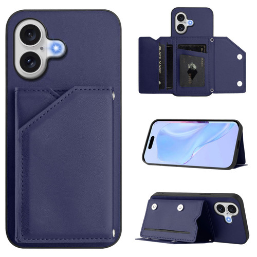 iPhone 17 Skin Feel Four Card Slots Phone Case with Wrist Strap - Blue