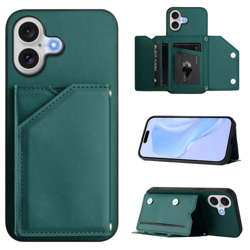 iPhone 17 Skin Feel Four Card Slots Phone Case with Wrist Strap - Green