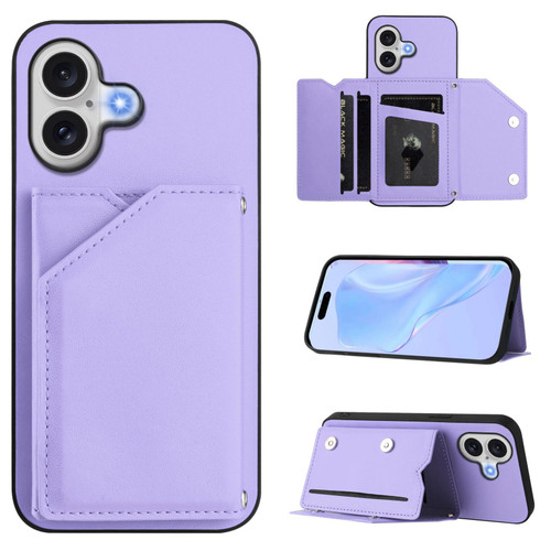 iPhone 17 Skin Feel Four Card Slots Phone Case with Wrist Strap - Purple