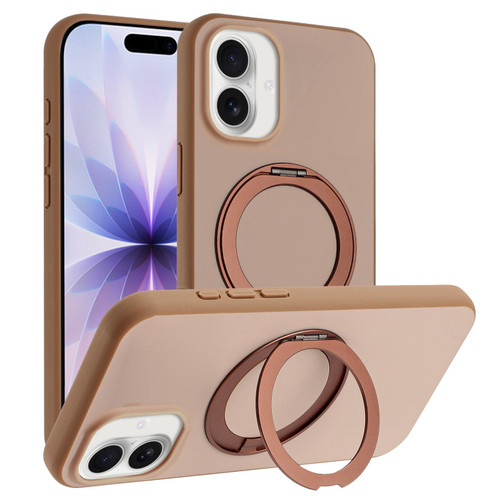 iPhone 17 Skin Feel Frosted 360 Degree Rotation Holder Magnetic Phone Case - Brown