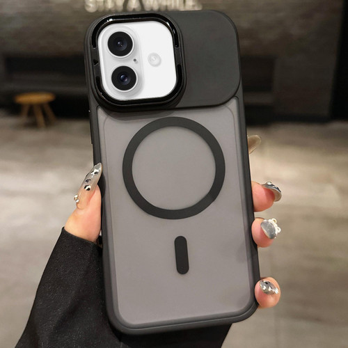 iPhone 17 Skin Feel Frosted Metal Lens Holder MagSafe Magnetic Phone Case - Black