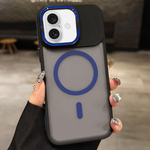 iPhone 17 Skin Feel Frosted Metal Lens Holder MagSafe Magnetic Phone Case - Dark Blue