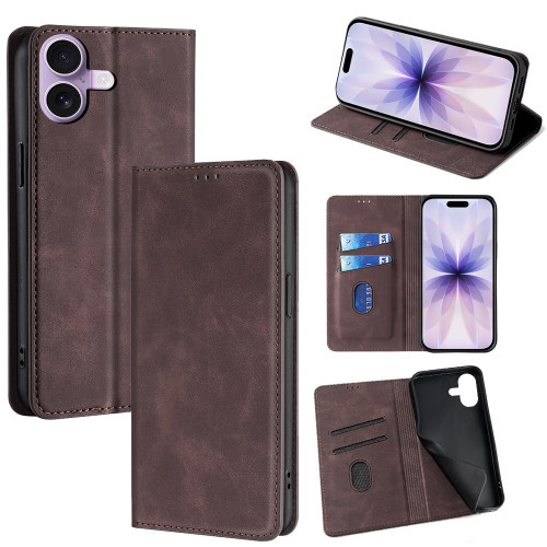 iPhone 17 Skin Feel Magnetic Leather Phone Case - Dark Brown