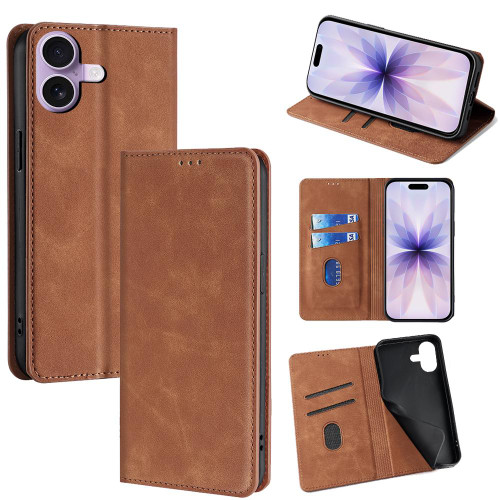 iPhone 17 Skin Feel Magnetic Leather Phone Case - Light Brown