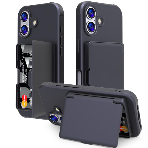 iPhone 17 Skin Feel PC Hybrid TPU Horizontal Hidden Mirror Card Bag Phone Case - Black