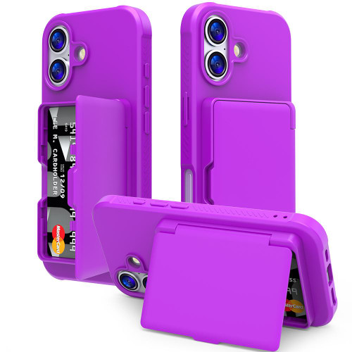 iPhone 17 Skin Feel PC Hybrid TPU Horizontal Hidden Mirror Card Bag Phone Case - Dark Purple