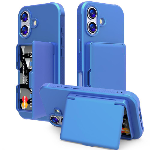 iPhone 17 Skin Feel PC Hybrid TPU Horizontal Hidden Mirror Card Bag Phone Case - Navy Blue