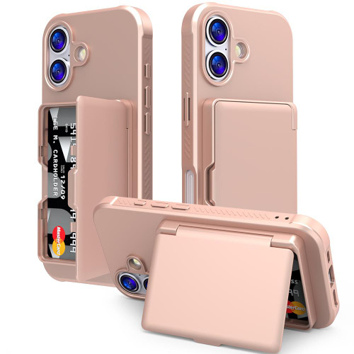 iPhone 17 Skin Feel PC Hybrid TPU Horizontal Hidden Mirror Card Bag Phone Case - Rose Gold