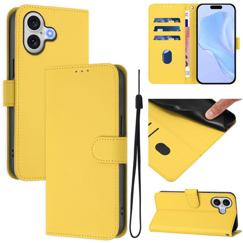 iPhone 17 Skin Feel Solid Color Leather Phone Case with Lanyard - Lemon Yellow