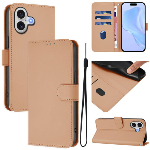 iPhone 17 Skin Feel Solid Color Leather Phone Case with Lanyard - Nude
