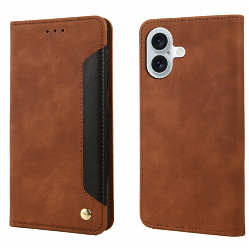 iPhone 17 Skin Feel Splicing Leather Phone Case - Brown