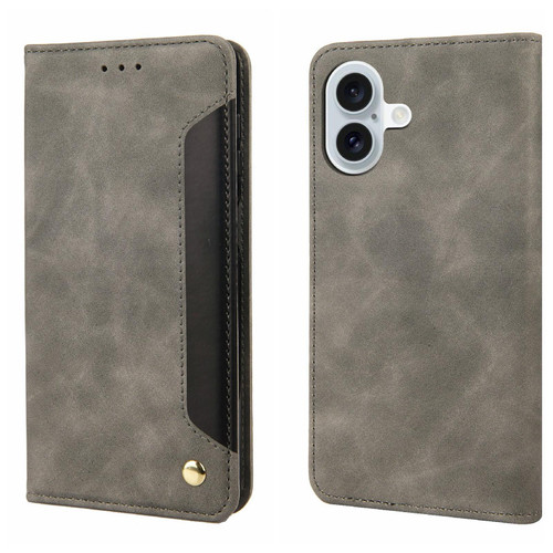 iPhone 17 Skin Feel Splicing Leather Phone Case - Grey