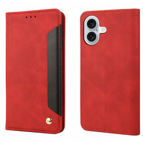 iPhone 17 Skin Feel Splicing Leather Phone Case - Red