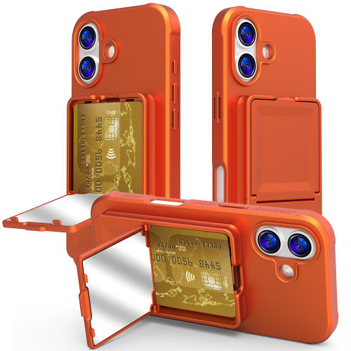 iPhone 17 Skin Feel TPU Hidden Mirror Card Bag Phone Case with Stand - Orange
