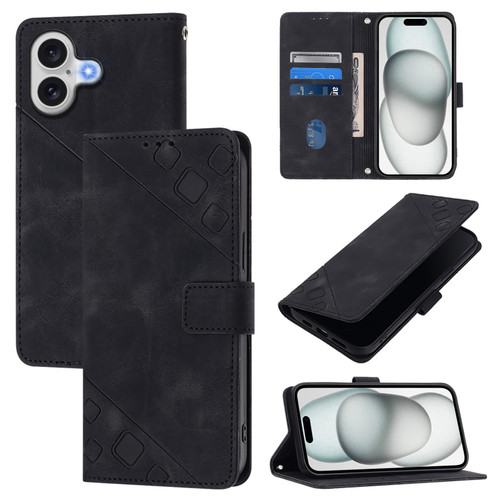 iPhone 17 Skin-feel Embossed Leather Phone Case - Black