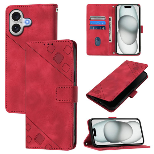iPhone 17 Skin-feel Embossed Leather Phone Case - Red