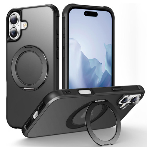 iPhone 17 Skin-Feel Rotary Damping Bracket MagSafe Phone Case - Black