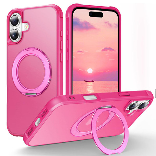 iPhone 17 Skin-Feel Rotary Damping Bracket MagSafe Phone Case - Rose Red