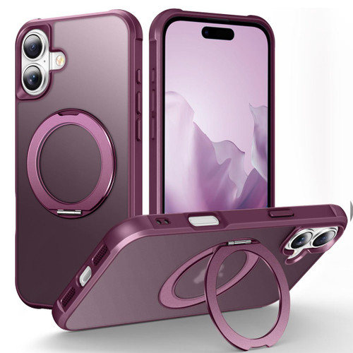 iPhone 17 Skin-Feel Rotary Damping Bracket MagSafe Phone Case - Wine Red