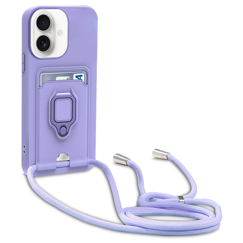 iPhone 17 Sliding Camshield Magnetic Card Holder Silicone Phone Case with Lanyard - Light Purple