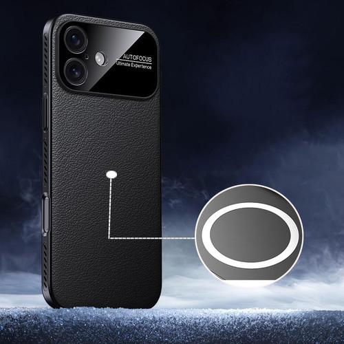 iPhone 17 Soft Armor MagSafe Cooling Plain Leather Hybrid PC Phone Case - Black