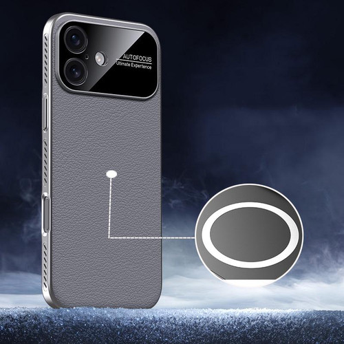 iPhone 17 Soft Armor MagSafe Cooling Plain Leather Hybrid PC Phone Case - Grey