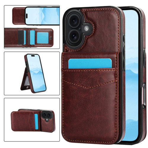iPhone 17 Solid Color Card Slots Bracket PU Phone Case - Brown