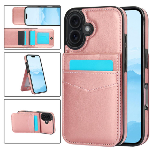iPhone 17 Solid Color Card Slots Bracket PU Phone Case - Rose Gold