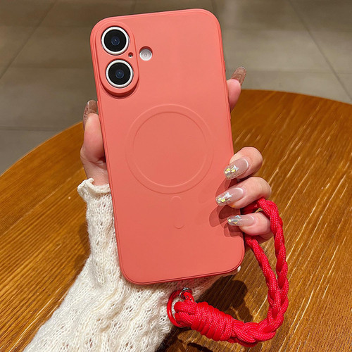 iPhone 17 Solid Color Liquid Silicone Magnetic Phone Case with Lanyard - Grass Purple