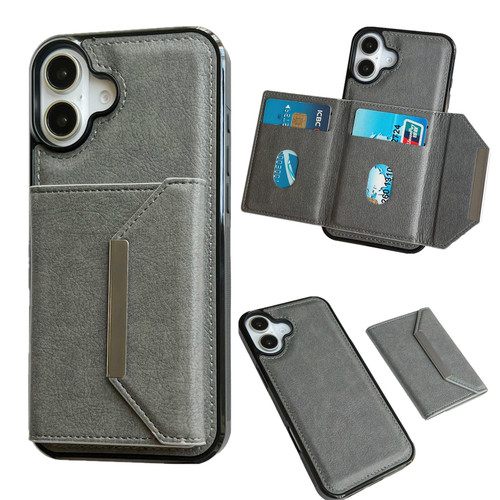 iPhone 17 Solid Color Metal Buckle Card Slots Bag Phone Case - Grey