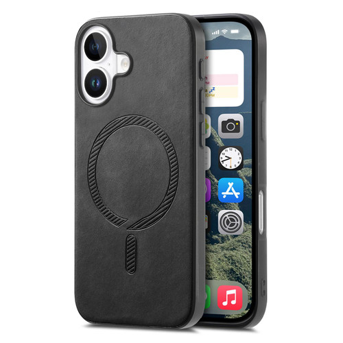 iPhone 17 Solid Color Retro Magsafe PU Back Cover Phone Case - Black