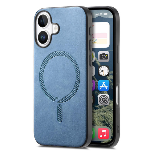 iPhone 17 Solid Color Retro Magsafe PU Back Cover Phone Case - Blue