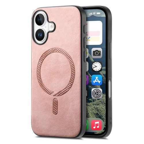 iPhone 17 Solid Color Retro Magsafe PU Back Cover Phone Case - Pink
