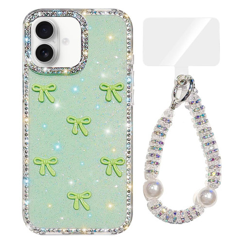 iPhone 17 Sparkling IMD Colorful Bow Phone Case with Bracelet - Glitter Light Green