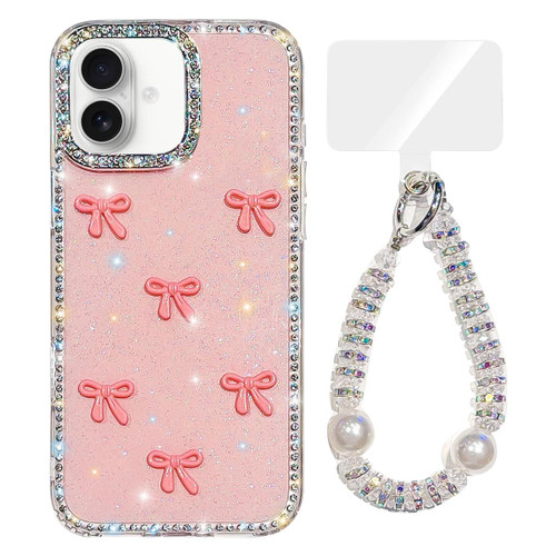 iPhone 17 Sparkling IMD Colorful Bow Phone Case with Bracelet - Glitter Light Pink