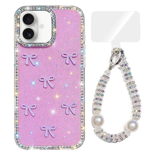iPhone 17 Sparkling IMD Colorful Bow Phone Case with Bracelet - Glitter Light Purple