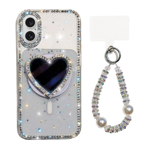 iPhone 17 Sparkling IMD Heart-Shaped Mirror Magnetic Phone Case with Bracelet - Glitter Star