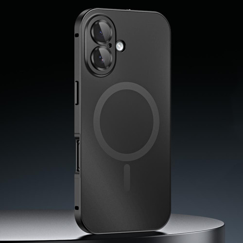 iPhone 17 Spring Buckle MagSafe Magnetic Metal Phone Case - Black