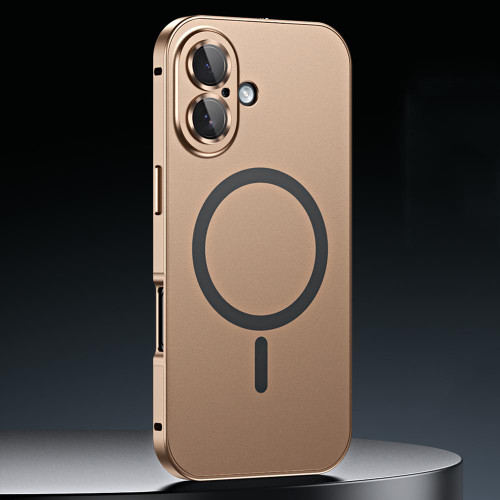 iPhone 17 Spring Buckle MagSafe Magnetic Metal Phone Case - Desert Gold