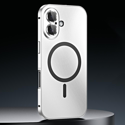 iPhone 17 Spring Buckle MagSafe Magnetic Metal Phone Case - Silver