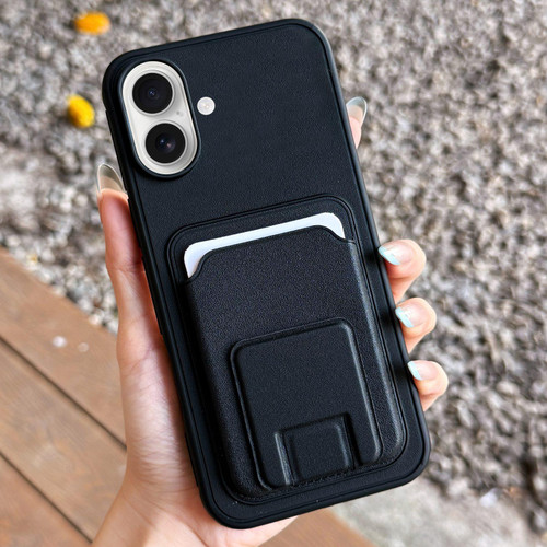 iPhone 17 Square Folding Card Bag Holder Phone Case - Black