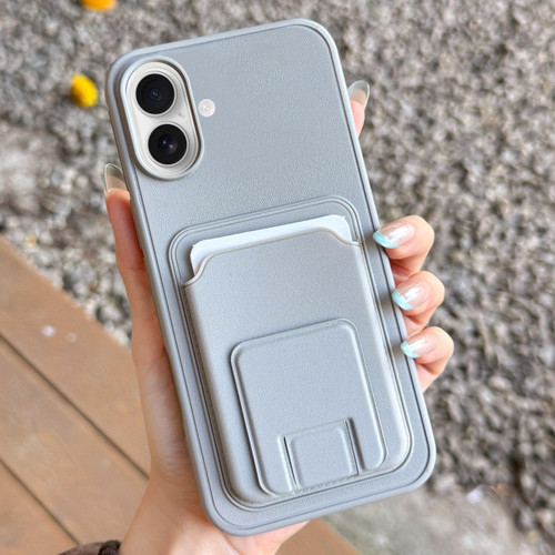 iPhone 17 Square Folding Card Bag Holder Phone Case - Grey